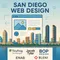 San Diego skyline with modern web design elements and agency logos representing the top web design companies in the city