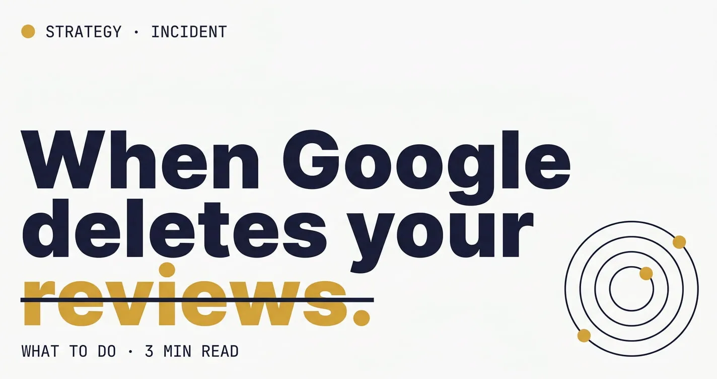 Vignette Atelier — typographique avec barré doré, palette claire — pour l'article sur la suppression des avis Google.