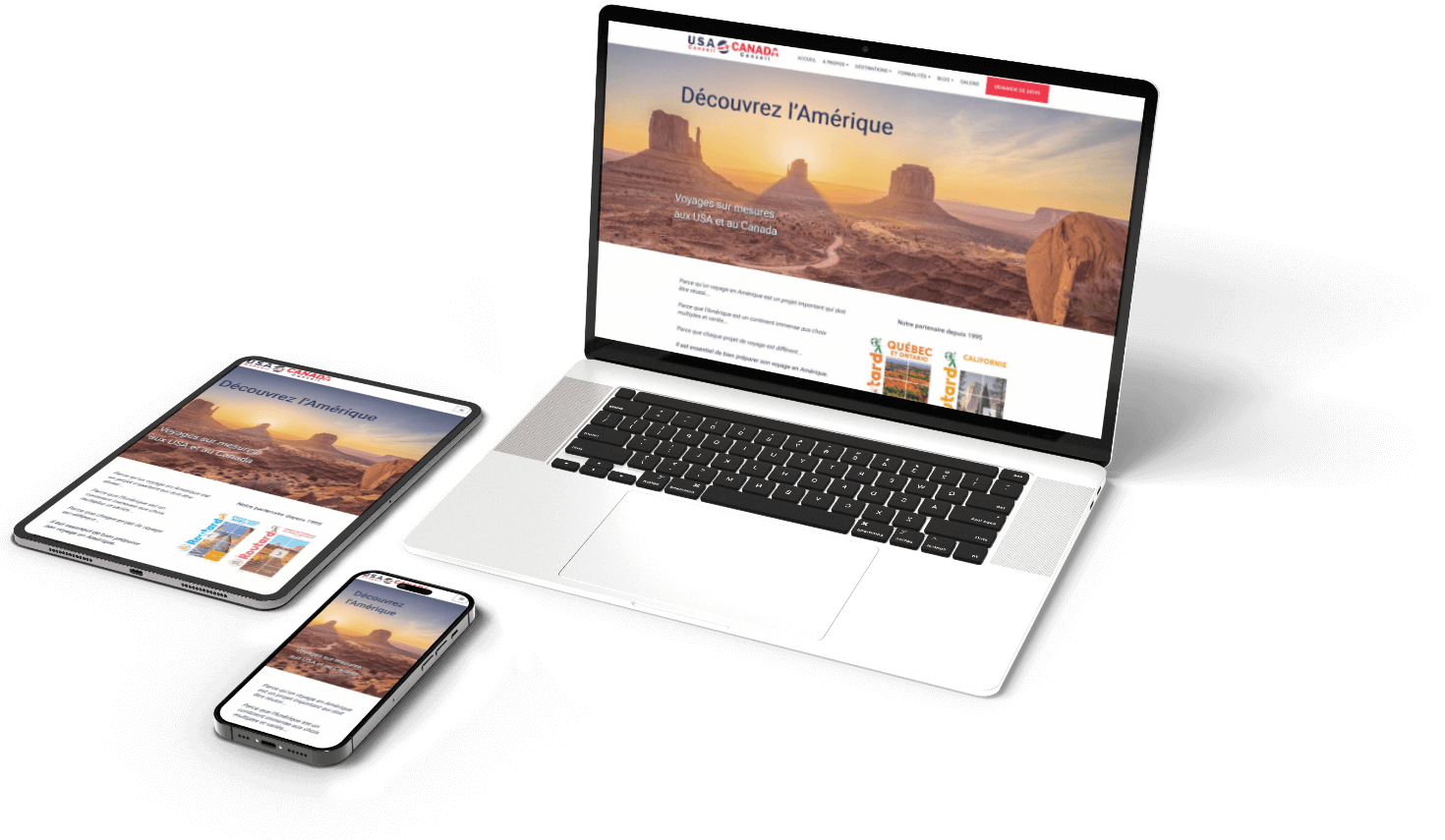 USA Conseil travel agency services website displayed on multiple devices
