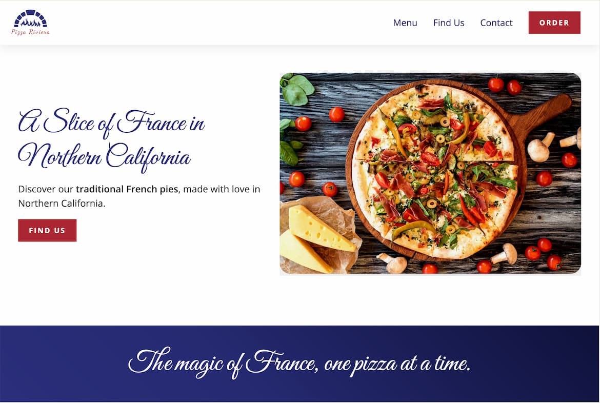 Pizza Riviera website homepage