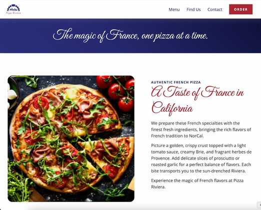 Pizza Riviera website showcasing high performance