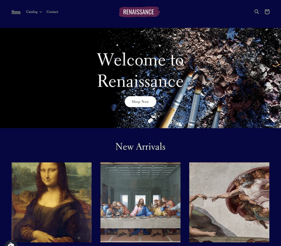 Renaissance Art Gallery website homepage