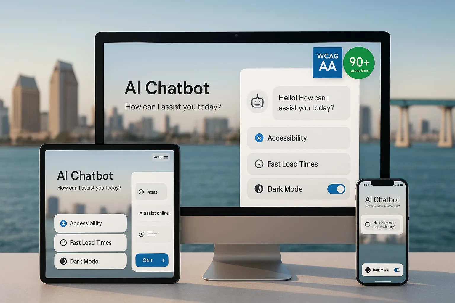 San Diego skyline with modern web design elements and local business websites