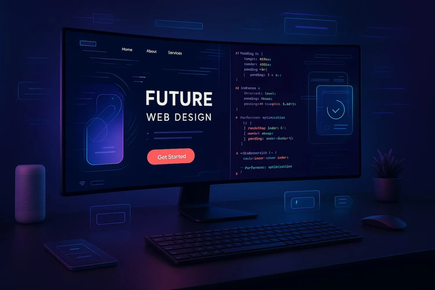 Web design and development process flowchart showing planning, design, development, and launch phases