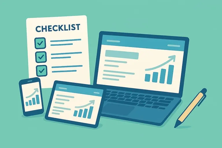 Website launch checklist with checkboxes and launch preparation steps