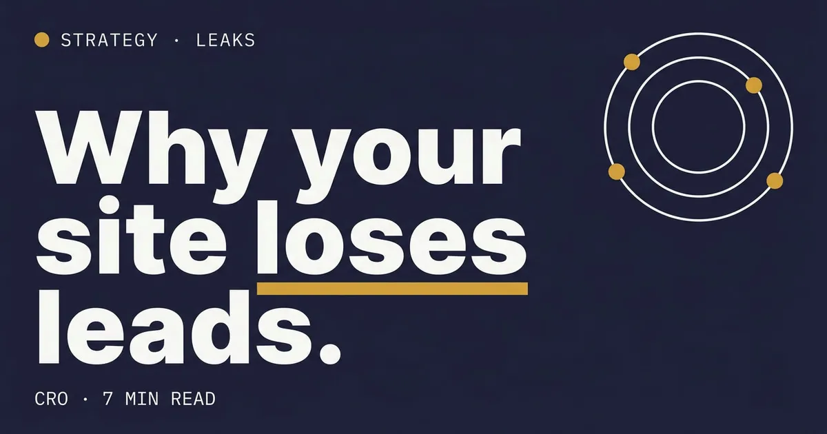 Atelier tile — Type with gold underline, Dark palette — for the website lead loss post.
